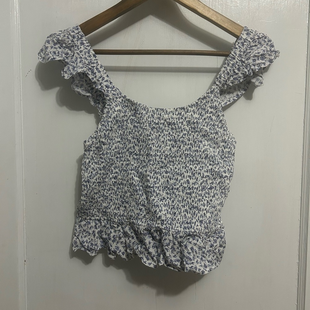 Wallflower Blue and White Textured Tank